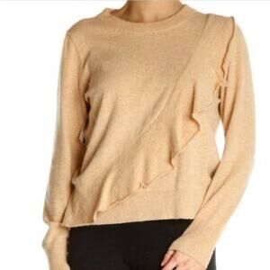 J. Crew Mercantile Beige Asymmetrical Ruffle-Front‎ Crewneck Long Sleeve Sweater